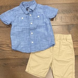 18-24 month The Children’s Place Shirt with 2T elastic Levi’s khaki shorts
